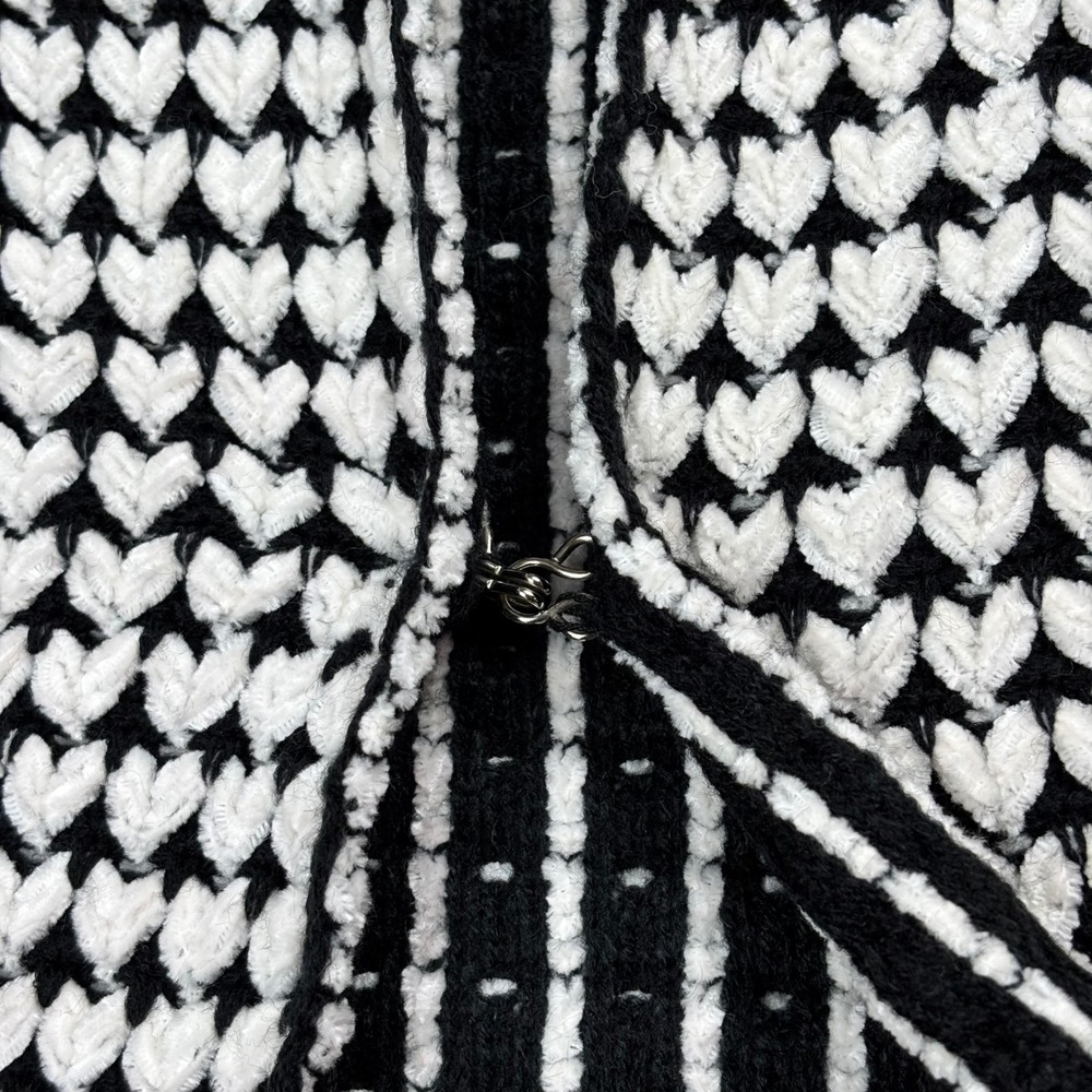 NWT Oliver.O Chenille Knit Hooded Cardigan Sweater Hearts Gray Pink White Sz M - Picture 7 of 9